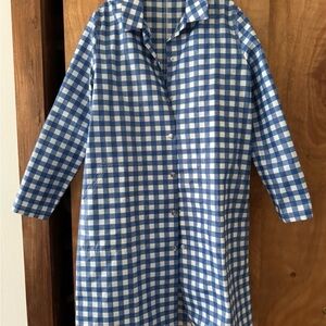 Blue and White Checkered Button-up raincoat - Size M